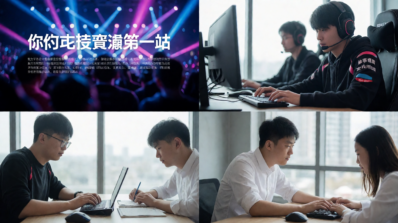 电竞赛事现场灯光璀璨，选手专注竞技